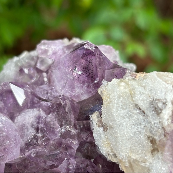 Calcite on Large Amethyst Cluster with Goethite inclusions and phantoms - Picture 8 of 10